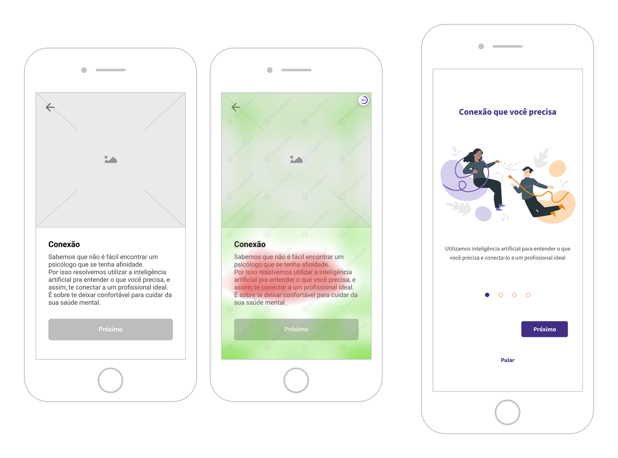 Comparison of one of the onboarding screens before and after the tests